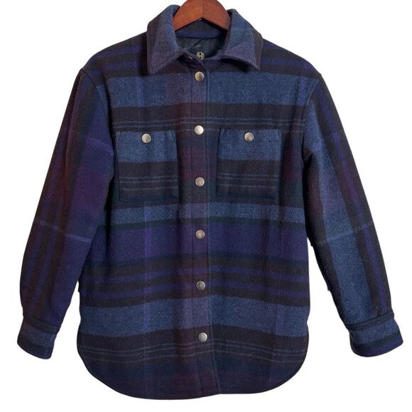 House of Harlow 1960 Oversized Western Fringed Plaid Jacket Size XXS Blue Purple - Picture 4 of 14